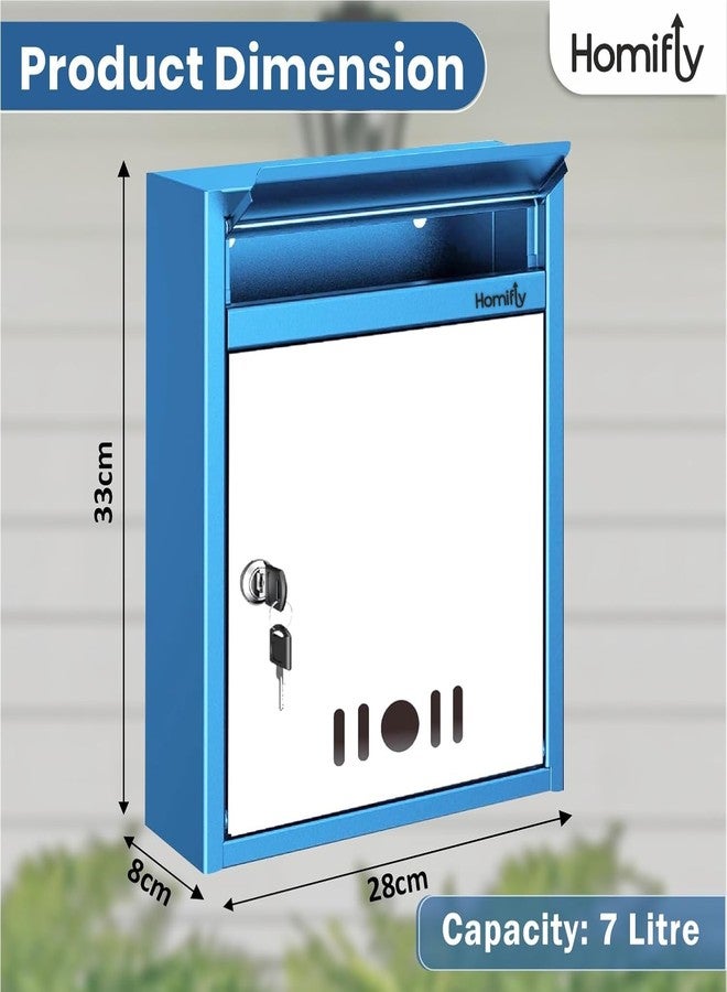 HOMIFLY صندوق بريد/اقتراحات/شكاوى مثبت على الحائط من هوم فلاي بحجم A4 للمكتب/المنزل مع نافذة شفافة وقفل مفتاح آمن - (أزرق) - Image 2